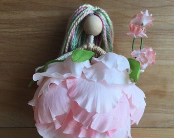 Handmade pink flower fairy /collectible flower fairy bendy doll