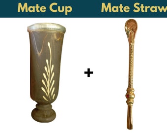 Wood Mate Cup Wooden Mate Gourd I Yerba Mate Cup , Mate tea cup , mate mug + Mate Golden Straw | كأس متة