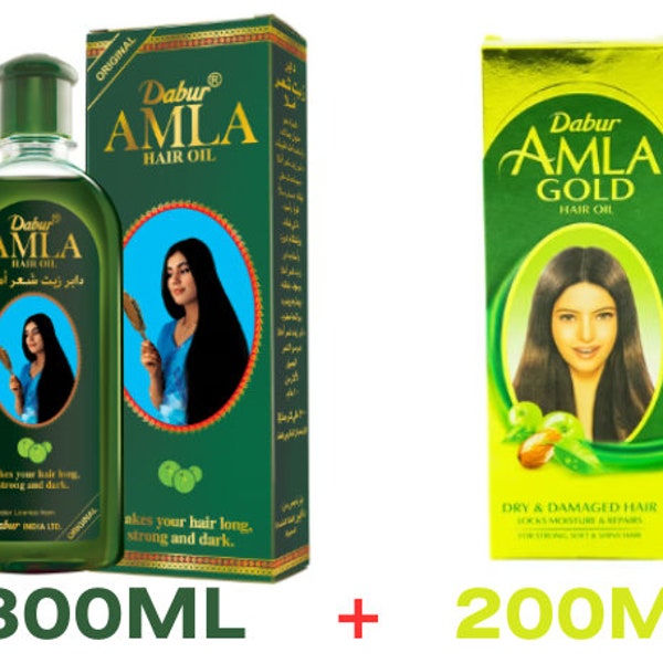 DABUR AMLA Hair Oil Original 300ml + Amla Gold Hair Oil 200 Ml . Makes your hair Long, Strong, And Dark زيت شعر املا