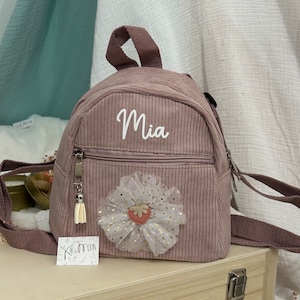 Sac à dos Velours Côtelé Vieux Rose, petit sac crèche, petit sac enfant, cartable
