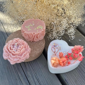 Box of 3 candles, heart, flower, dried flowers, rose, box, candle triptych, gift, mom, teacher, grandma, godmother, nanny