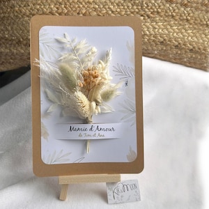 Trockenblumenstraußkarte und Staffelei, personalisiertes Kartengeschenk, Oma-Karte, einzigartiges Geschenk, Geburtskarte zum Großmuttertag