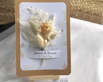 Gedroogde bloemenboeketkaart en ezel, gepersonaliseerd mastercardcadeau, oppas, ATSEM, eindejaar