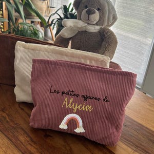 Trousse Velours Côtelé Vieux Rose, Pochette, collection arc en ciel macramé, Rainbow