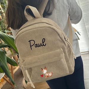 Sac à dos Velours Côtelé beige illustration au choix, Maternelle, petit sac d'école, sac crèche, sac enfant, cartable