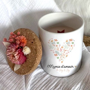 Granny Candle Ceramic Pot (without handle), Grandma's Day, Grandmother's Day soy wax, dried flowers, personalized with word or first name