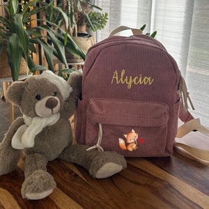 Sac à dos Velours Côtelé vieux rose illustration au choix, Maternelle, petit sac d'école, sac crèche, sac enfant, cartable