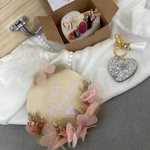 Gift box magnet dried flowers, personalized key ring and scented fondant heart and dried flowers, gift, box to offer