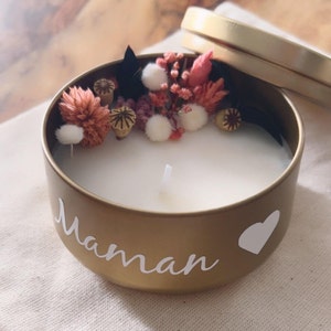 Mom candle dried flowers, Soon Mom, Super Mom, Mother Nightlight, soy wax, dried flowers, natural personalized with word, first name