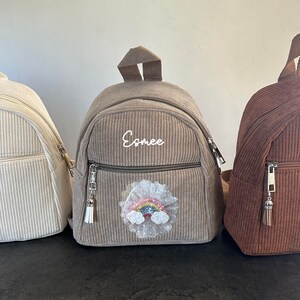 Sac à dos Velours Côtelé Gris taupe, petit sac crèche, petit sac enfant, cartable