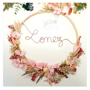 Natural dried flower crown pink wooden circle