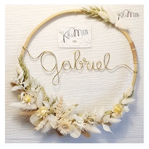White natural dried flower crown wooden circle