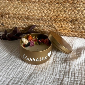 Godmother Candle, Godfather Candle, Godmother or Godfather request, Vegan soy wax, dried flowers, natural personalized with word or first name