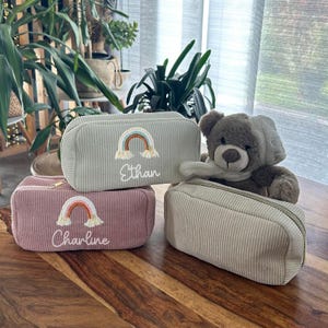 Trousse Velours Côtelé Beige, Rose ou Taupe, Pochette, collection arc en ciel macramé, Rainbow