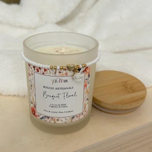 Scented candle and bracelet, &quot;Floral Bouquet&quot;, soy wax, Grasse cherry blossom, Rose, Raspberry fragrance, handmade creation