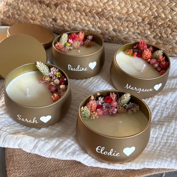Personalized Flower Candle, Soy Wax, Dried Flowers, Natural 