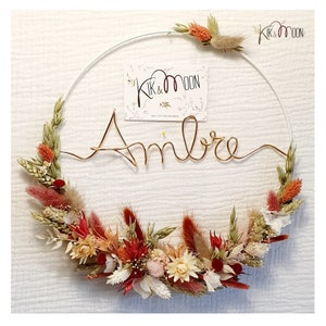 Natural dried flower crown terracotta white metal circle