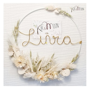 White natural dried flower crown white metal circle