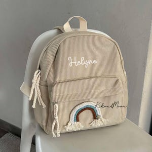 Sac à dos Velours Côtelé Beige, Sac à dos Maternelle, cartable, collection arc en ciel macramé, Rainbow