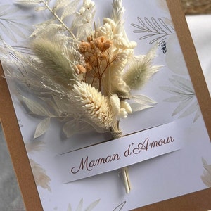 Carte Bouquet fleurs séchées et chevalet, cadeau carte personnalisée, carte maman, maîtresse, nounou, mamie, cadeau unique, carte naissance image 6