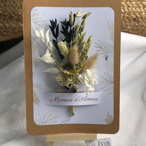 Carte Bouquet fleurs séchées et chevalet, cadeau carte personnalisée, carte maman, maîtresse, nounou, mamie, cadeau unique, carte naissance image 4