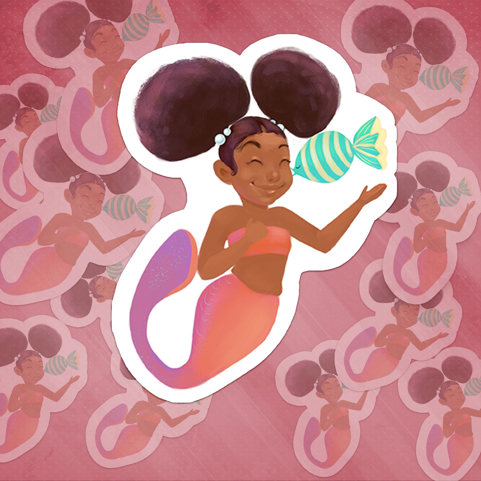 Pretty Little Afro Puff Melanin Mermaid Water Resistant Vinyl | Etsy