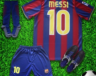 Barcelona 2009 Messi Home Limited Special Edition Kids Soccer Jersey Kit Shorts Socks for Boys Girls Youth Sizes