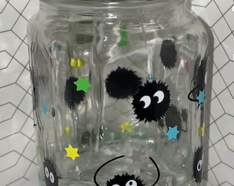 Soot Sprite and Cold Coloring Changing Stars 16OZ glass mason jar cup | reusable soot sprite cup | anime cup