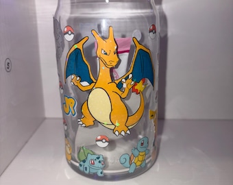 Pokemon 16oz Glass Can | Team Kanto Starters | Pikachu Charmander Bulbasaur  Squirtle | Iced Coffee Cup | Pokemon Inspired Drinkware - Etsy