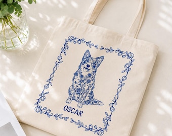 Custom Pet Portrait Canvas Tote Bag, Pet Tote Bag with Dog Face, Dog Mom Tote Bag, Dog lover gift, Pet Loss,Personalized Cat Tote Bag F06