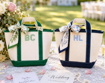 Custom Mini Monogram Tote Bag, Small Canvas Tote with Colored Trim, Personalized Bridesmaid Tote, Everyday Mini Bag, Gift for Friend SJ06