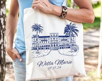 Custom Photo Tote Bag, Custom Location Tote, Wedding Gift, Venue Sketch, Painting from Photo, Personalized canvas bag, Couple Gift