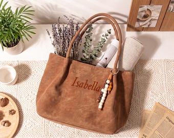 Personalized Suede Tote Bag | Custom Embroidered Shoulder Purse | Monogrammed Boho Work Travel Bag | Gift for Her Bridesmaid Gift