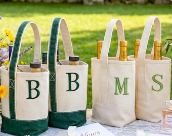 Personalized Initial Canvas Wine Tote Bag, Bridesmaid Gift, Reusable Wine Bag, Wedding Favor, Hostess Gift, Bachelorette Party Gift