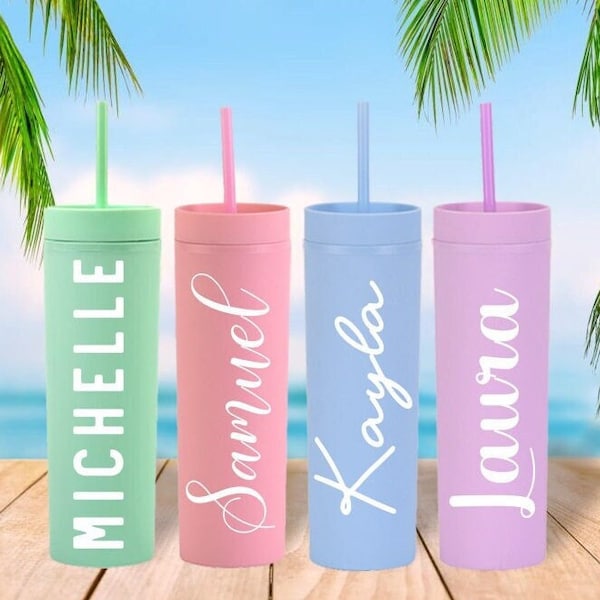 Personalized Skinny Tumbler 16oz Acrylic Bridesmaid Gifts Tumbler Cups Custom Bachelorette Party Cups Beach cup Customized Bridal Cup
