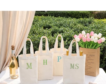 Personalisierter Weinträger, bestickte Weintasche aus Canvas, Weintasche für den Junggesellinnenabschied, Geschenk zur Brautparty, Gastgeschenk