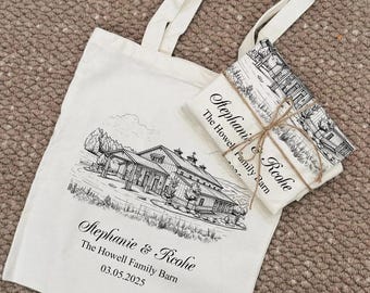 Custom Photo Tote Bag, Custom Location Tote, Wedding Gift, Venue Sketch, Painting from Photo, Personalized canvas bag, Couple Gift