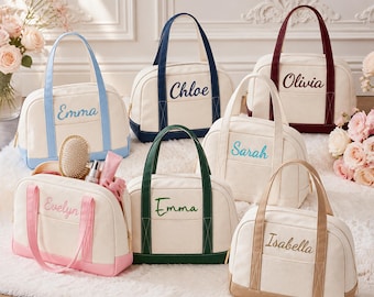 Personalisierte Canvas-Tragetasche, individuelles Geschenk für Brautjungfern, bestickte Hochzeitstasche mit Namen, Reisetasche für die Brautgesellschaft