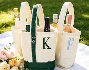 Personalized Embroidered Wine Tote Bag, Embroidered Monogram Wine Tote, Wedding Wine Carrier, Bridesmaid Gift, Hostess Gift SJ05