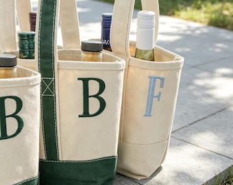 Personalized Embroidered Wine Bag, Custom Wine Carrier for Birthday, Housewarming Gift, Hostess Gift  Reusable Canvas Wine Carrier  SJ05