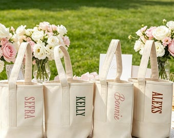 Monogrammed Wine Tote Bag, Custom Embroidered Canvas Wine Bag, Personalized Wine Gift, Bridesmaid Proposal Wine Carrier SJ2605