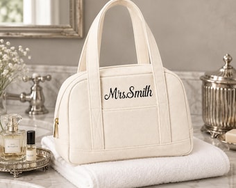 Personalisierte, bestickte Tragetasche aus Canvas, personalisierte Tragetasche mit Namen, Handtasche mit Reißverschluss