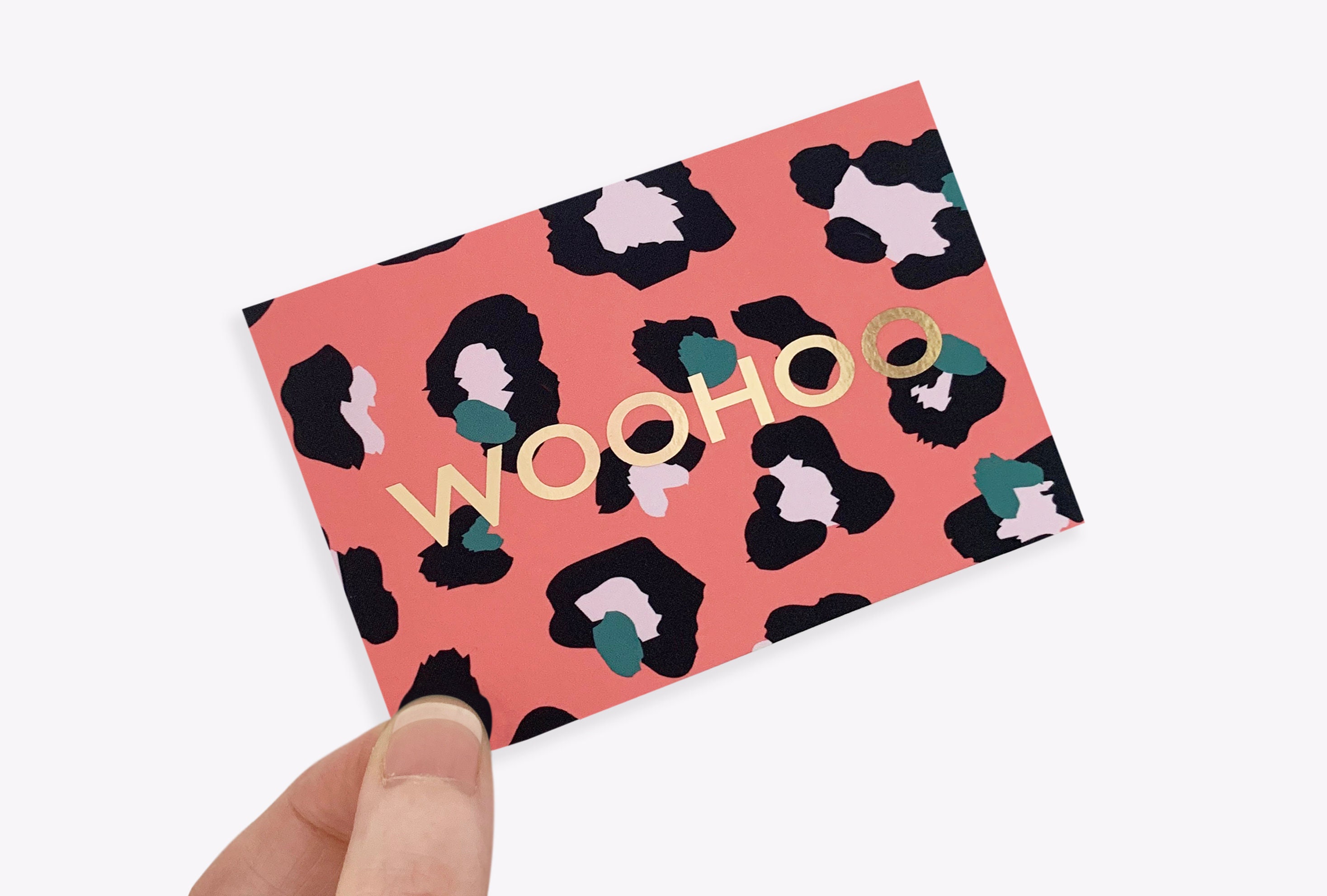 Mini Animal Print 'Woohoo' Card with Envelope - Gold Foil -Larka Jewellery - Mother's Day - Gift