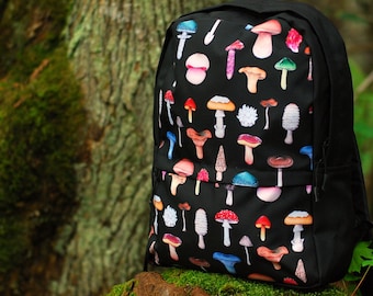 Mushroom Backpack - Colorful Mushrooms, Gift For Mushroom Lovers, Computer Bag, Foraging Backpack