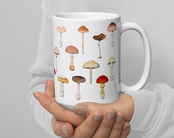 Amanitas and Psilocybe Watercolor Mushrooms Large Mug