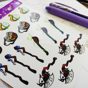 D&D Magic Wapons Folha de adesivos Planejador de papelaria: Armas DnD 1- Poção Machado Staff Sheild Sheleighly