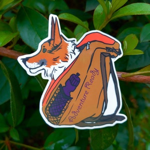 Camping Cogri Backpacking Sticker Vinyl Diecut Clear Laptop Decal Dog In Backpack - Adventure Ready