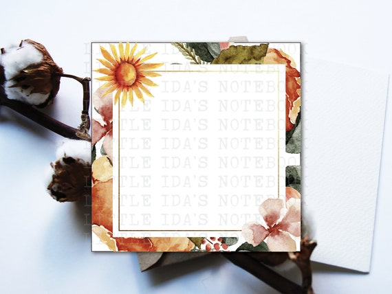 Printable Sticky Notes: Fall Floral Sunflowers Watercolor | Etsy