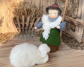 Shepherd and a felted sheep for the Christmas nativity scene, Waldorf Art