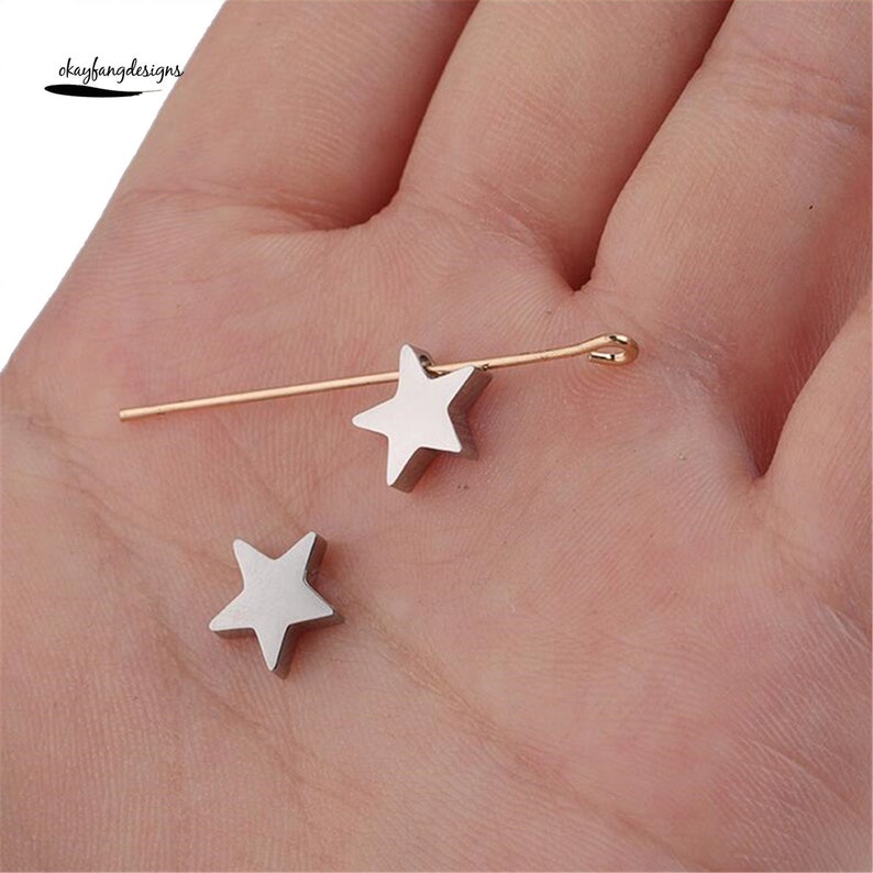 10pcs Stainless steel Tiny Star Beads Jewelry Making Supplies 8x9mm